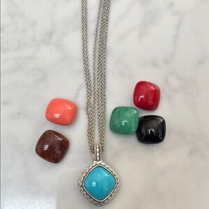 Premier Designs Vintage Silver Pendant Necklace with Interchangeable Stones